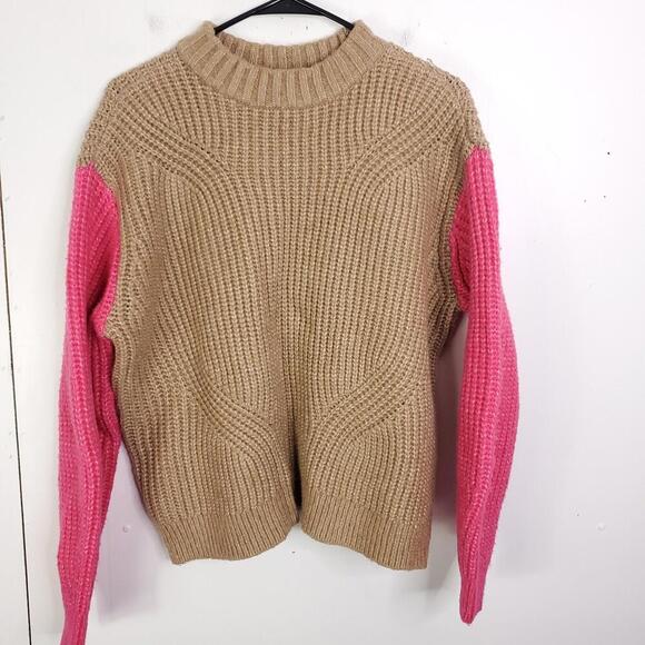 Nine West Sweater WOmens L Colorblock Pink Arms Chunky Knit Crewneck Casual - Picture 1 of 9